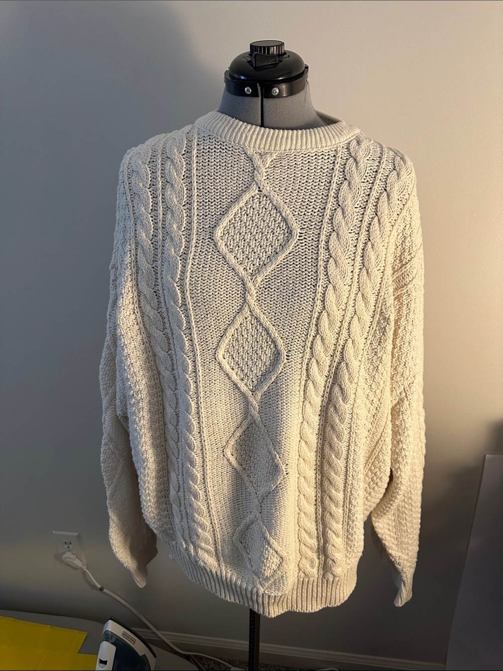 Cable Knit Crewneck Sweater in Cream